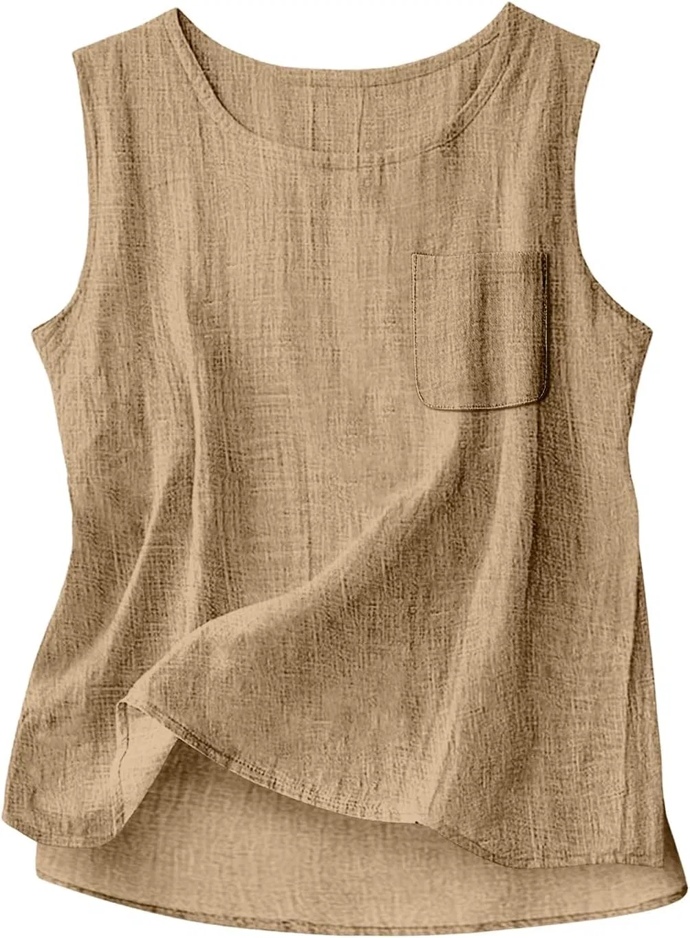 Женский топ-безрукавка из хлопка и льна, Khaki, свободный крой
