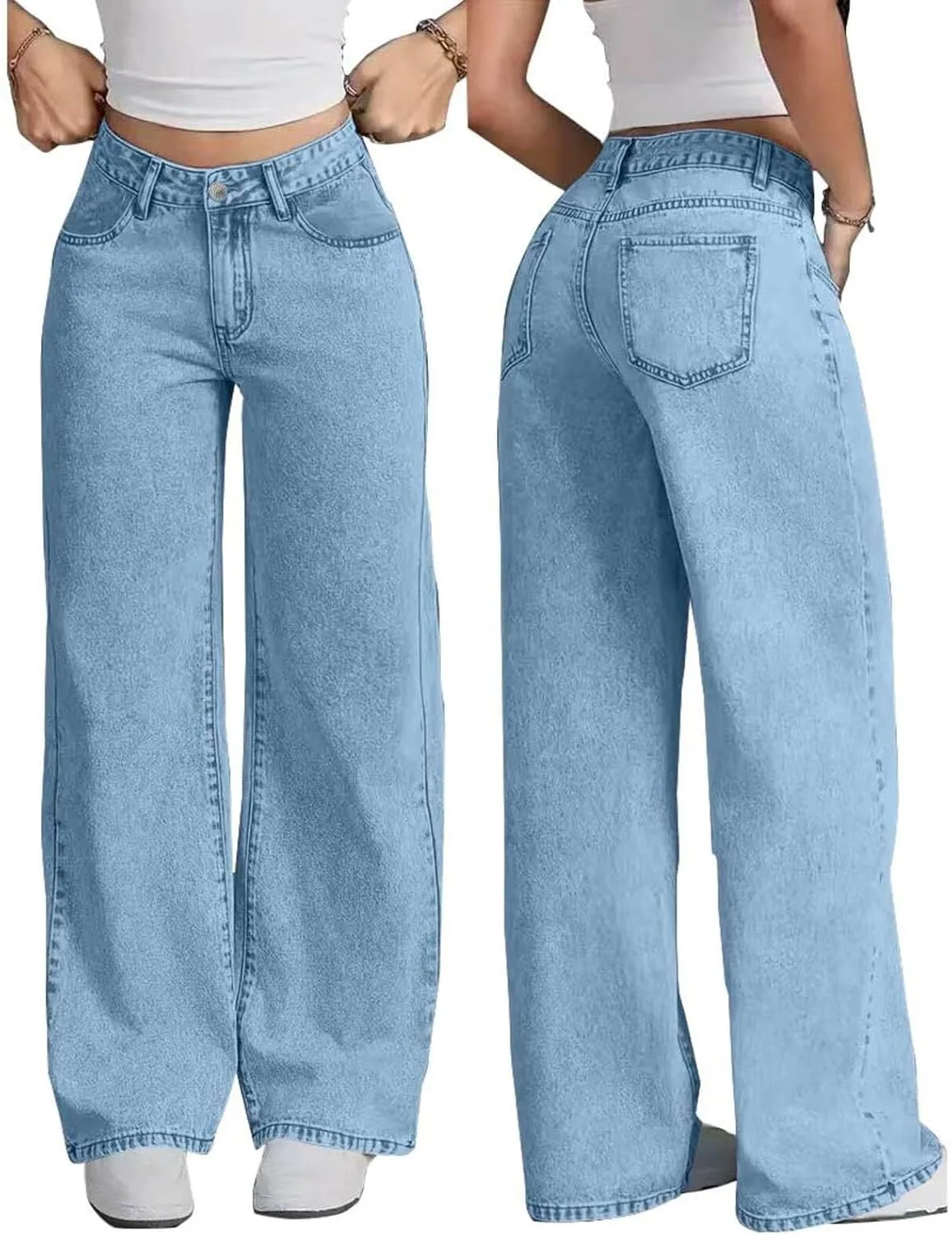 

Женские джинсы wide leg с высокой посадкой и эластичным поясом Likthione