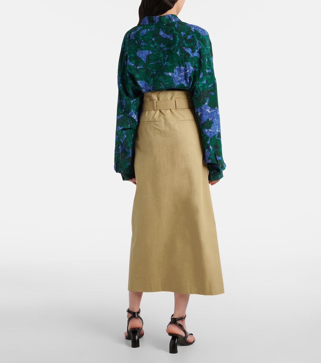 Юбка миди из хлопка с поясом и складками Dries Van Noten, бежевый — фото 3