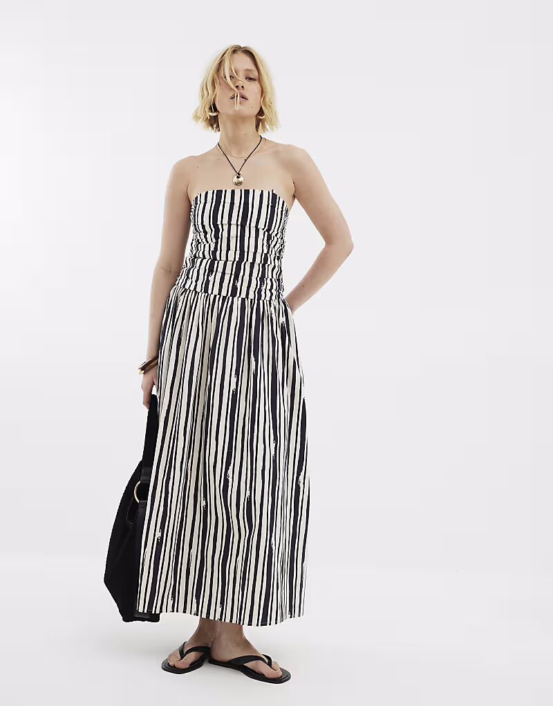 

Платье-бандо миди River Island Stripe в складку, цвет - светлый