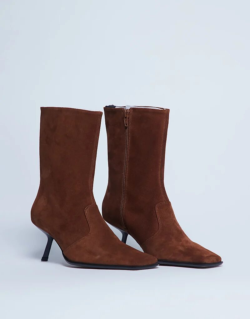 Ботильоны Topshop Sienna Premium из замши с квадратным носком и средним каблуком, светло-коричневые