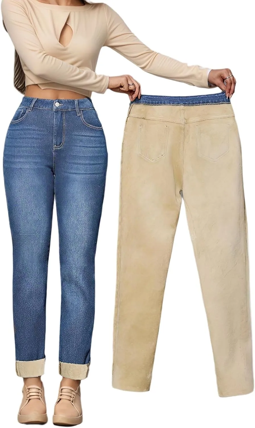 

Женские джинсы с высокой талией на флисе, зимние утепленные UIREHMK