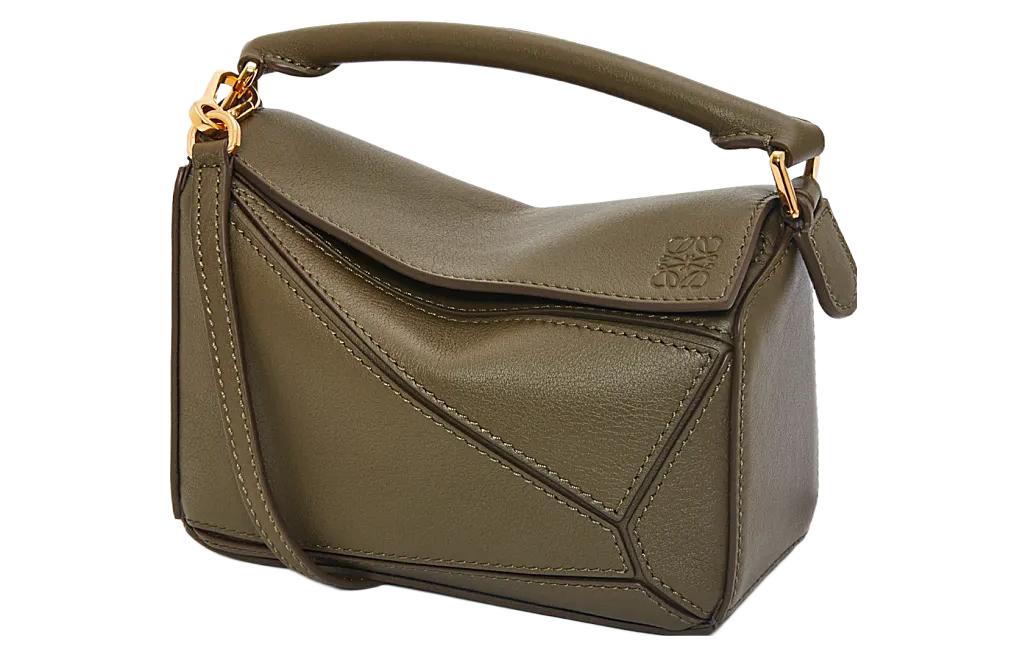 

LOEWE Геометрическая сумка через плечо из телячьей кожи миниатюрная женская в тёмном хаки зелёном