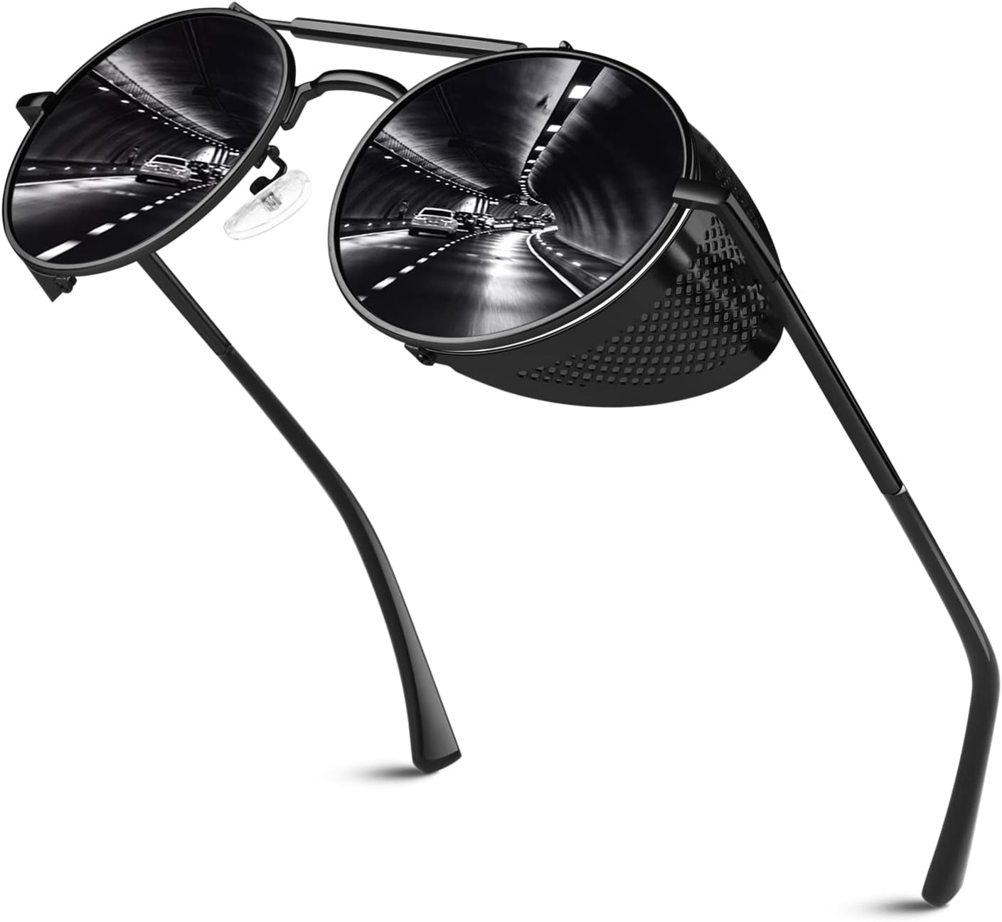 

Ретро круглые поляризованные солнцезащитные очки в стиле стимпанк для мужчин и женщин, с боковой защитой, готические, S92-ADVANCED POLARIZED Sunier, Black Frame Black Polarized Lens