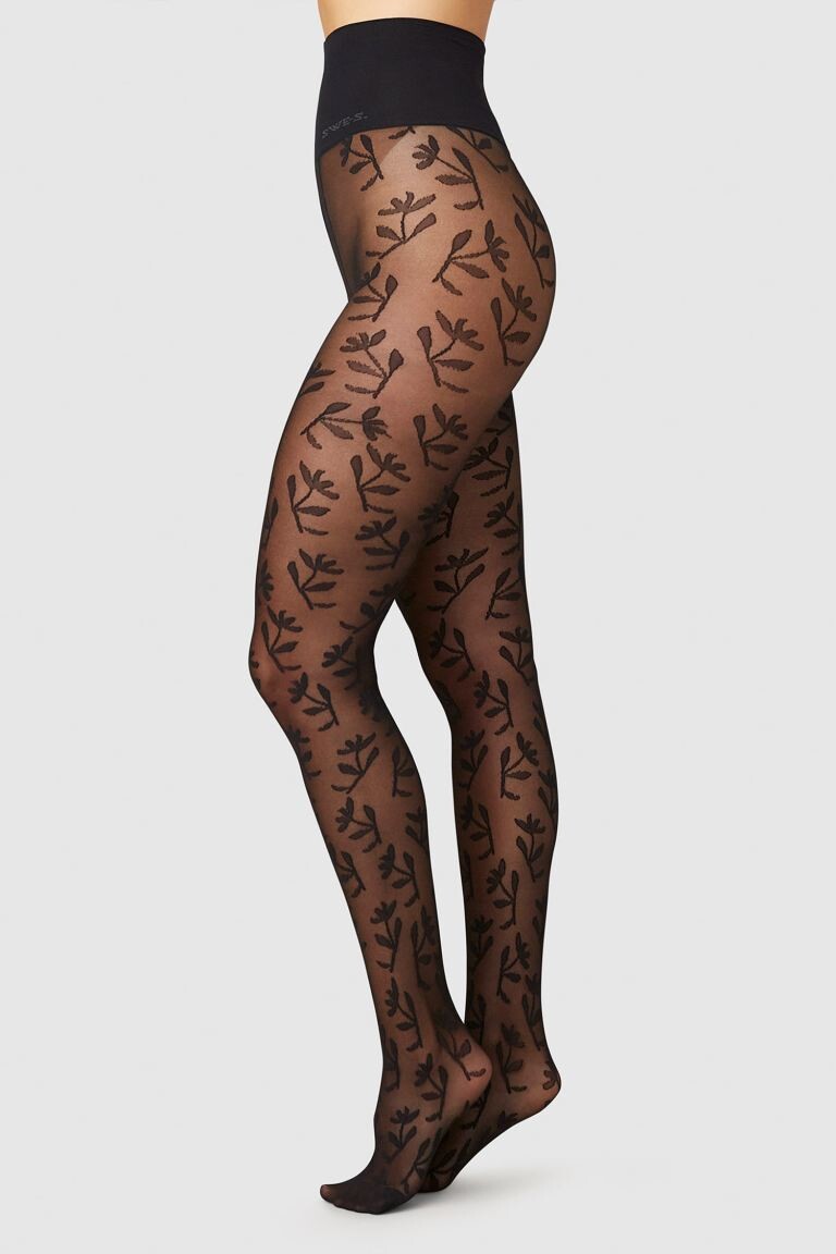 

Колготки Flora с цветком 40 ден Swedish Stockings, черный