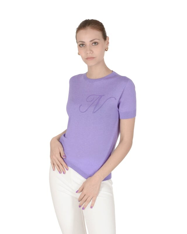 

Короткий рукав арт 003 s буква n Crown Of Edinburgh Cashmere, фиолетовый