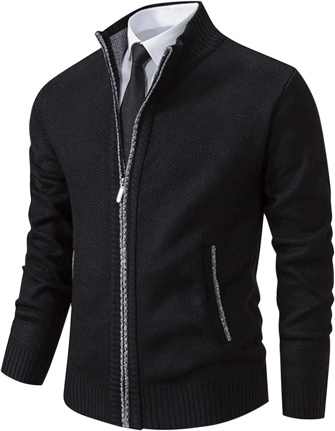 

Длинный свитер с воротником-стойкой, вязаный, теплый, зимний, Regular Fit