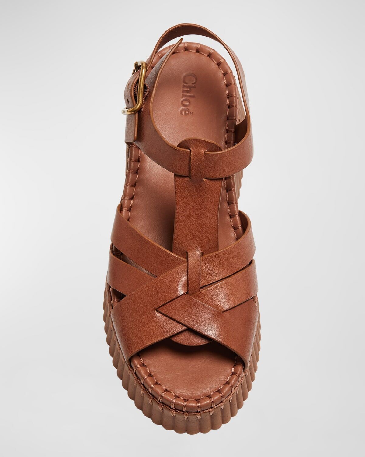 Кожаные сандалии на платформе с Т-образным ремешком Nama Chloé, цвет Ginger Brown — фото 4