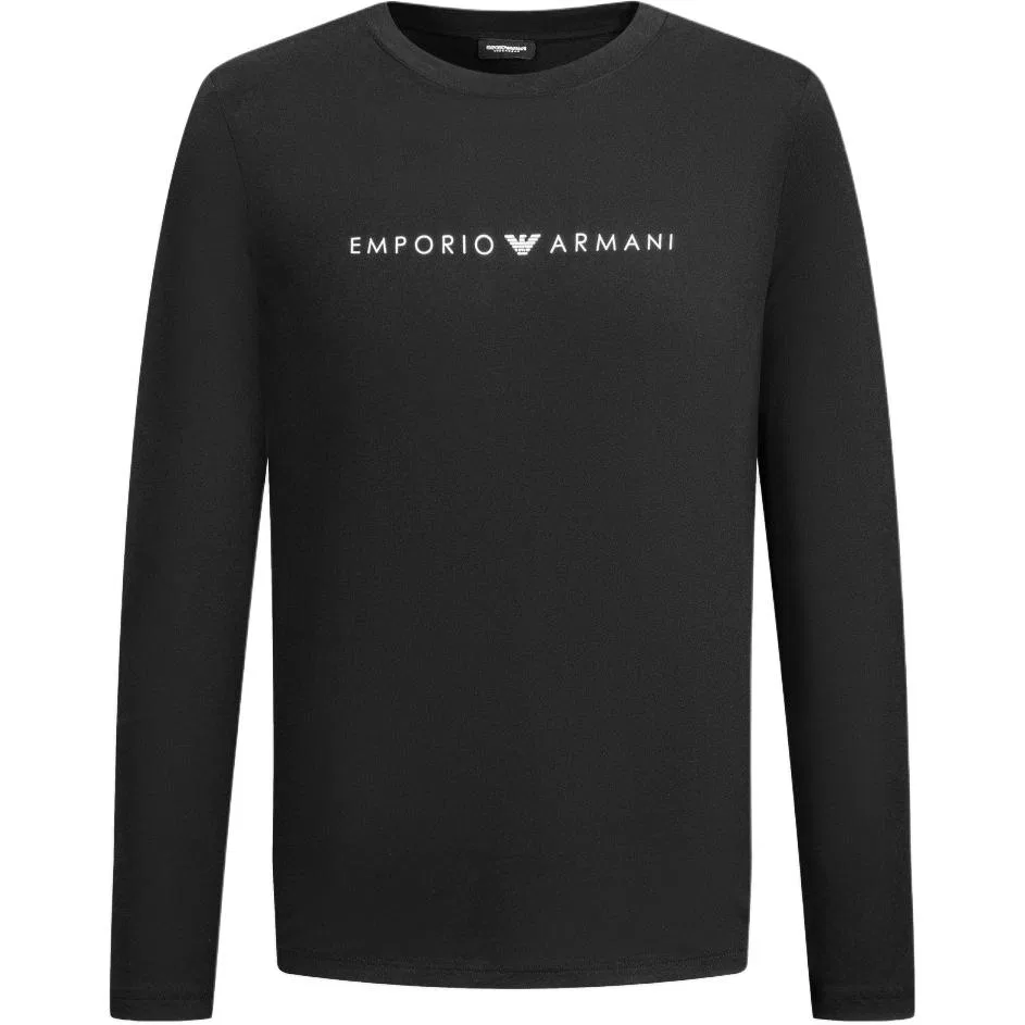 Футболка с длинным рукавом FW24 Logo Letter Print Solid Color Crew Neck, женская, Black EMPORIO ARMANI