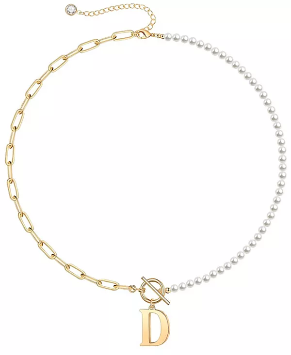 

Ожерелье-Цепочка с застежкой-тогл, позолоченное 14 карат, с имитацией жемчуга Rachel Glauber, d