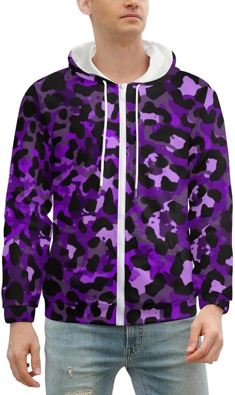 Худи с леопардовым принтом Purple Leopard Print, застежка-молния, оверсайз — фото 2