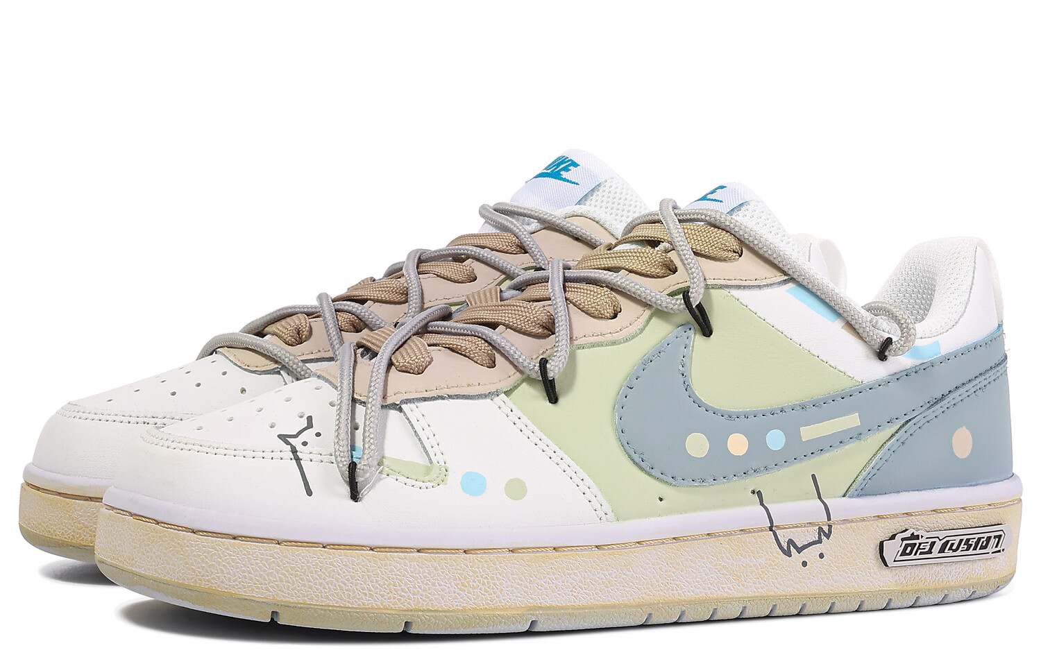 

Кроссовки Nike Court Borough Skateboarding Shoes Women's Low-top White/green/blue-gray, слоновая кость, Бежевый, Кроссовки Nike Court Borough Skateboarding Shoes Women's Low-top White/green/blue-gray, слоновая кость