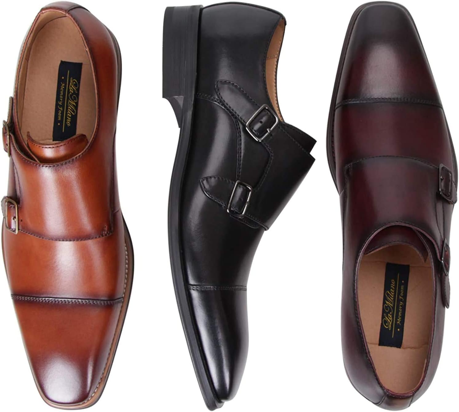 Мужские слипоны La Milano с двойной пряжкой Monk Strap, с закрытым носком, из кожи, оксфорды, формальные, деловые, повседневные, удобные туфли для мужчин, бордовый — фото 2