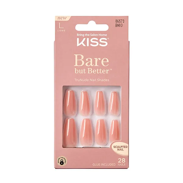 

Нюдовые накладные ногти Bare But Better Nude Kiss, цвет glow long coffin