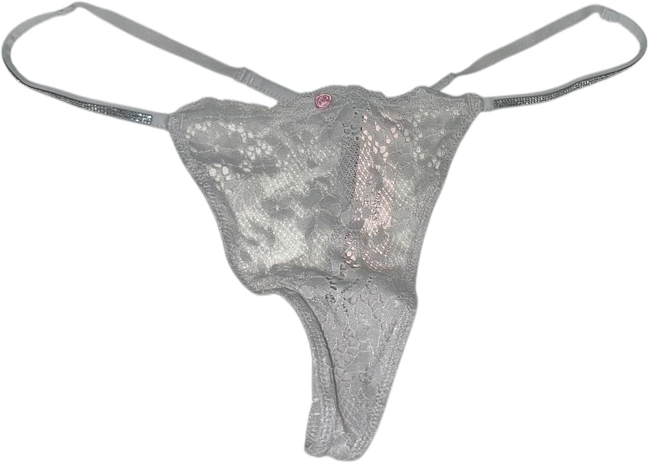 

Victoria's Secret трусики V-стринг с кружевом и стразами, цвет Gray, Gray/Silver Pearl