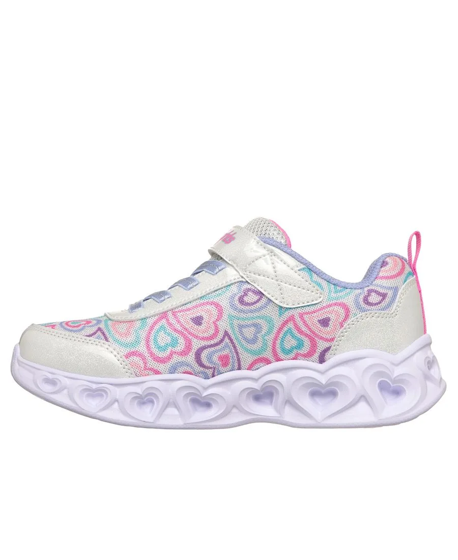 Детские кроссовки для девочек с подсветкой в форме сердечек - Boogie Love Stay-Put Light-Up Casual Sneakers от Finish Line Skechers, белый, мультиколор — фото 3