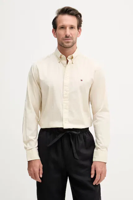 Рубашка хлопковая regular fit Tommy Hilfiger, бежевый