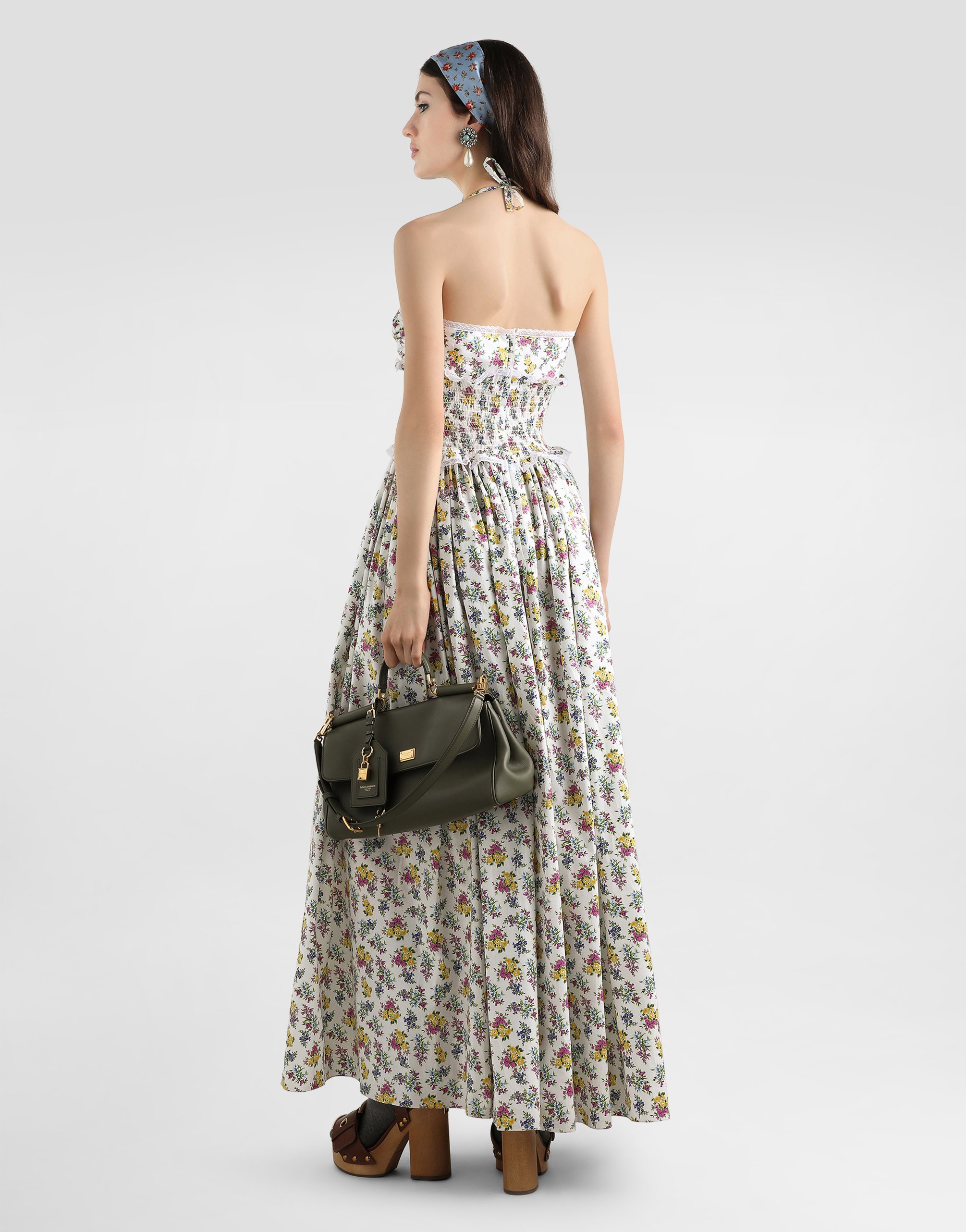 Маленькое платье из поплина с цветочным принтом DOLCE & GABBANA, мультиколор — фото 3