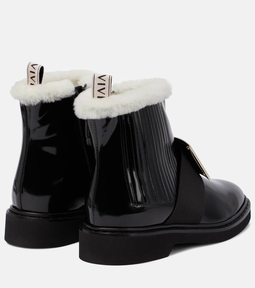 Ботинки Viv' Rangers на щиколотку из кожи с овчиной Roger Vivier, Nero+Stucco Ch. — фото 3
