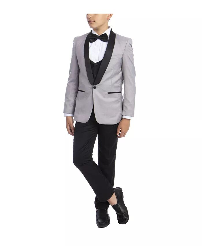 Комплект из 5 предметов для смокинга Slim Fit Shawl для большого мальчика Perry Ellis, серый — фото 2
