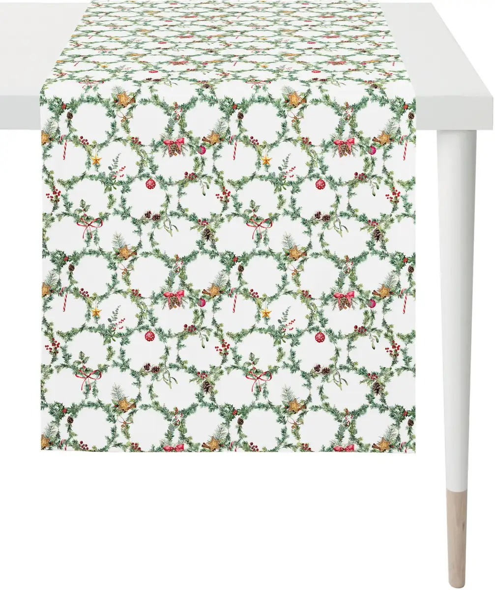 

APELT дорожка для стола "3606 Зимний мир, Новогоднее украшение, Рождество", (1 шт.), цифровая печать 48х140 см, белый/зеленый