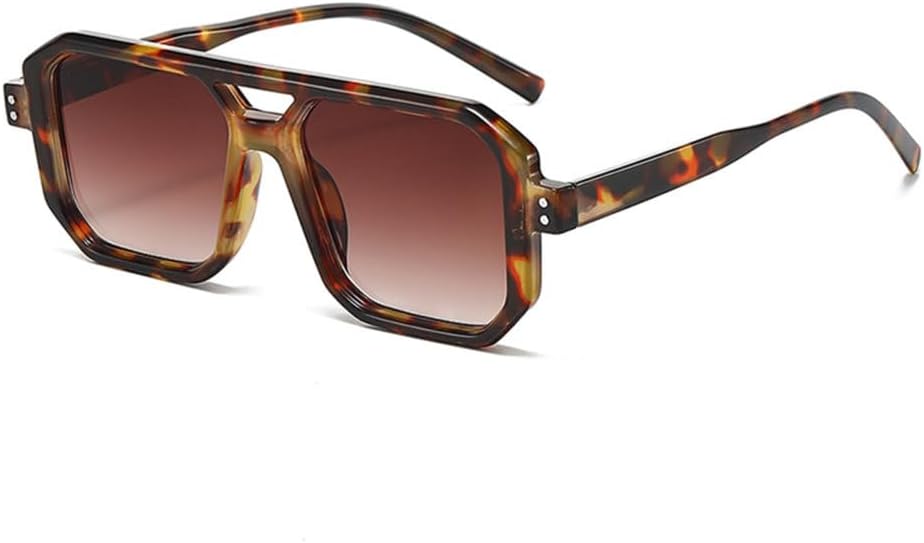 

Мужские солнцезащитные очки в стиле ретро с двойной перемычкой, квадратной формы, прозрачные градиентные линзы, защита от ультрафиолета UV400, женские солнцезащитные очки DSXLY, Leopard Tea Gradient