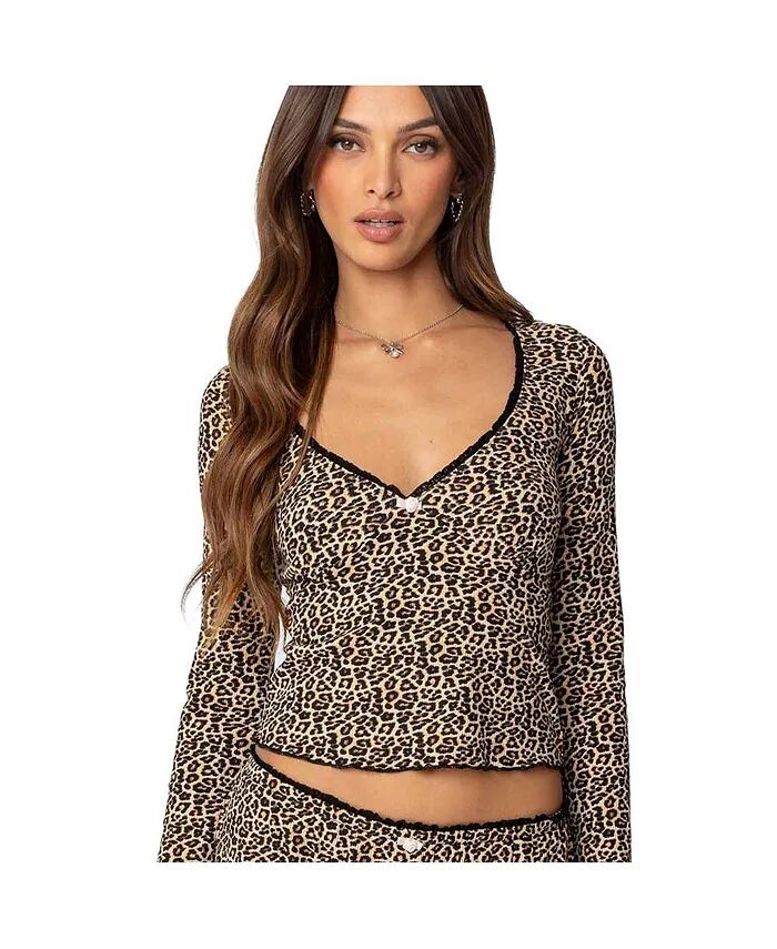 

Женский топ Lue Leopard Printed с V-образным вырезом Edikted, мультиколор