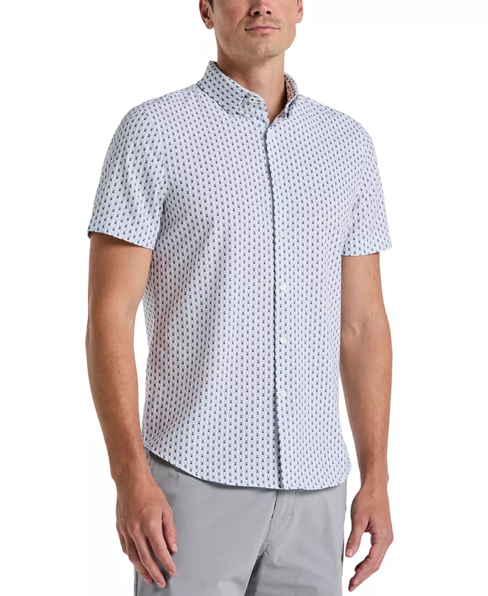 

Мужская рубашка с коротким рукавом и геометрическим принтом, Slim Fit, на пуговицах Perry Ellis, белый
