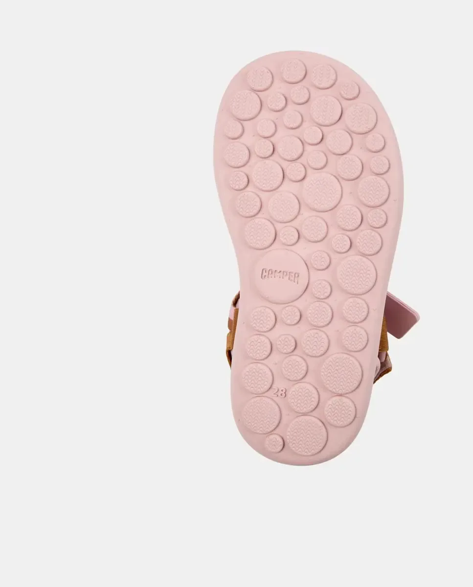 Открытые сандалии для девочек Pelotas Flota с подошвой из природного материала Camper, Rosa/Chocolate — фото 4