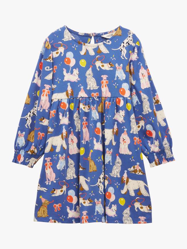 

Детское платье с длинными рукавами и принтом собачек из хлопка Joules, Blue/Multi