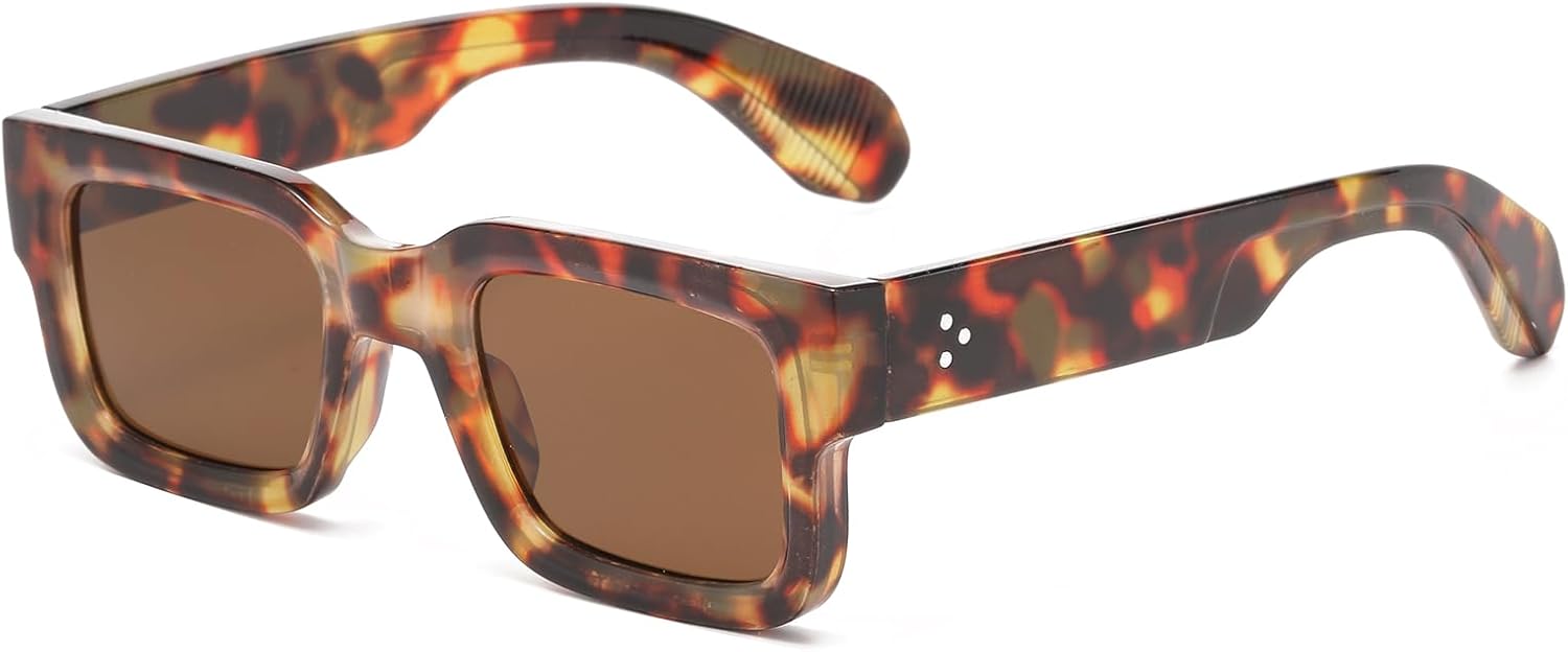 

Солнцезащитные очки LJCZKA в квадратной толстой оправе для женщин и мужчин, ретро, ​​массивные прямоугольные солнцезащитные очки, модные, с защитой от УФ-излучения UV400, Leopardbrownbrown