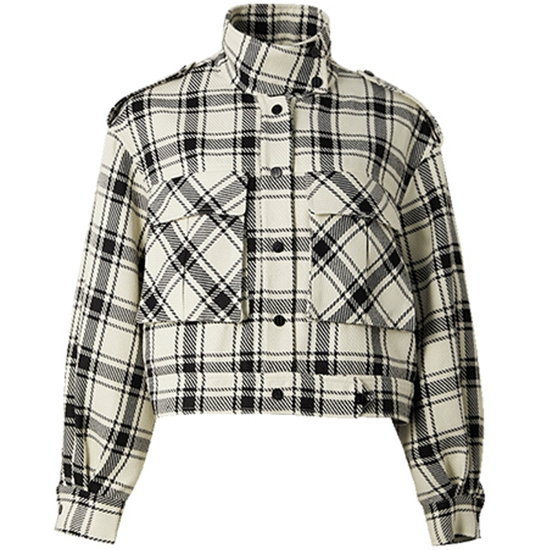 

ELLE Короткое пальто для женщин Black White Plaid Moderate