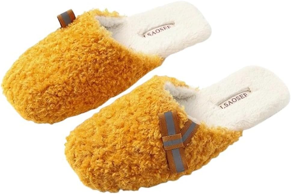 

Мягкие плюшевые тапочки с медвежьим мехом для женщин и мужчин, роскошные теплые зимние тапочки для дома и улицы Yafirgeer, желтый