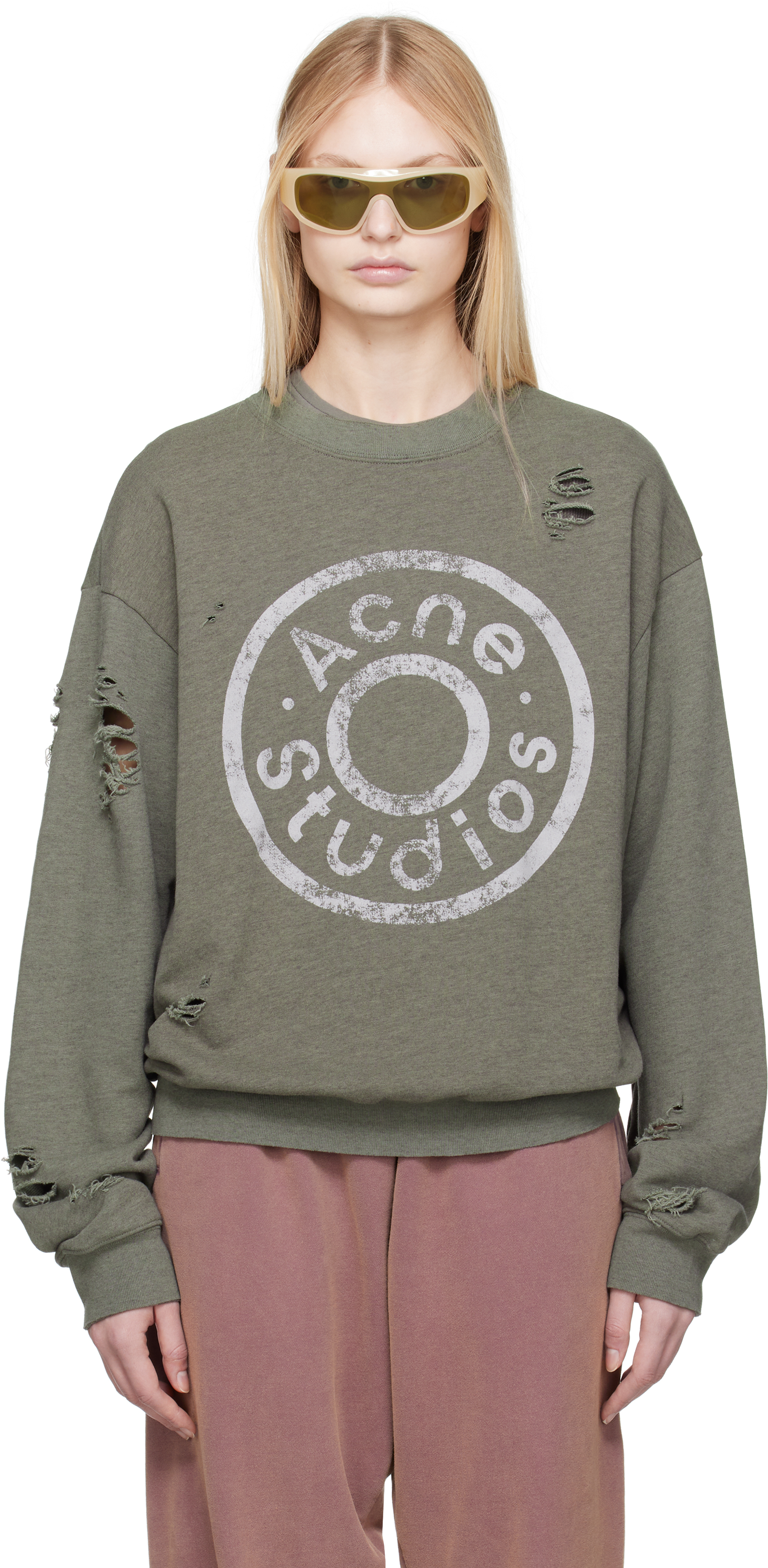 

Свитшот цвета хаки с логотипом Acne Studios