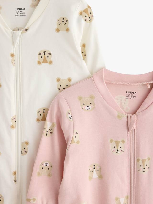 Детский хлопковый пижамный комплект с молнией и принтом животных Lindex, Light Dusty Pink — фото 3