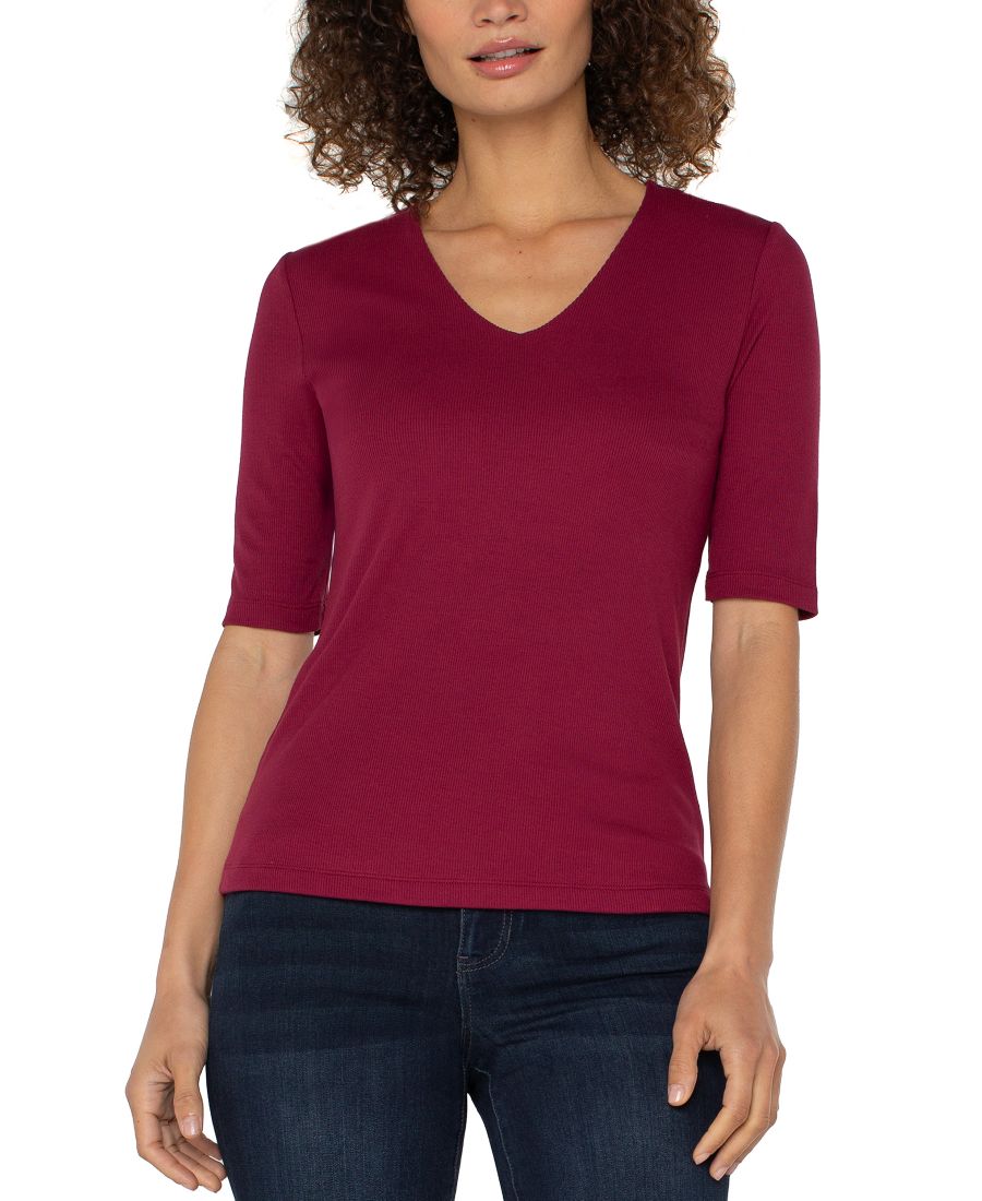 

Укороченный ребристый топ с V-образным вырезом Liverpool Los Angeles, Cherry