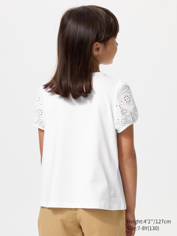 Футболка с объемными рукавами (вышивка) Uniqlo, 70 light purple — фото 3