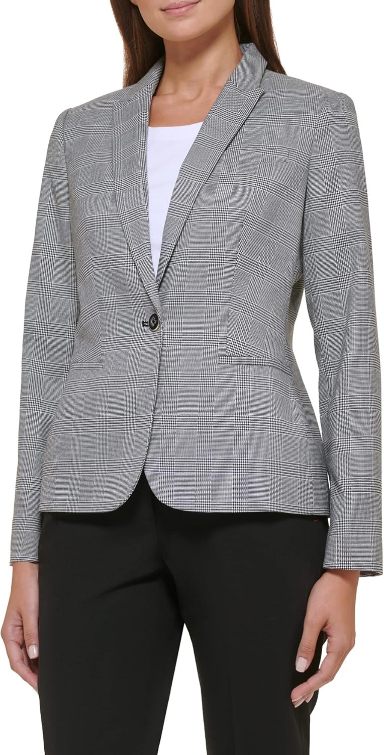 

Женский клетчатый приталенный блейзер Tommy Hilfiger на одной пуговице Calvin Klein, Black/Ivory