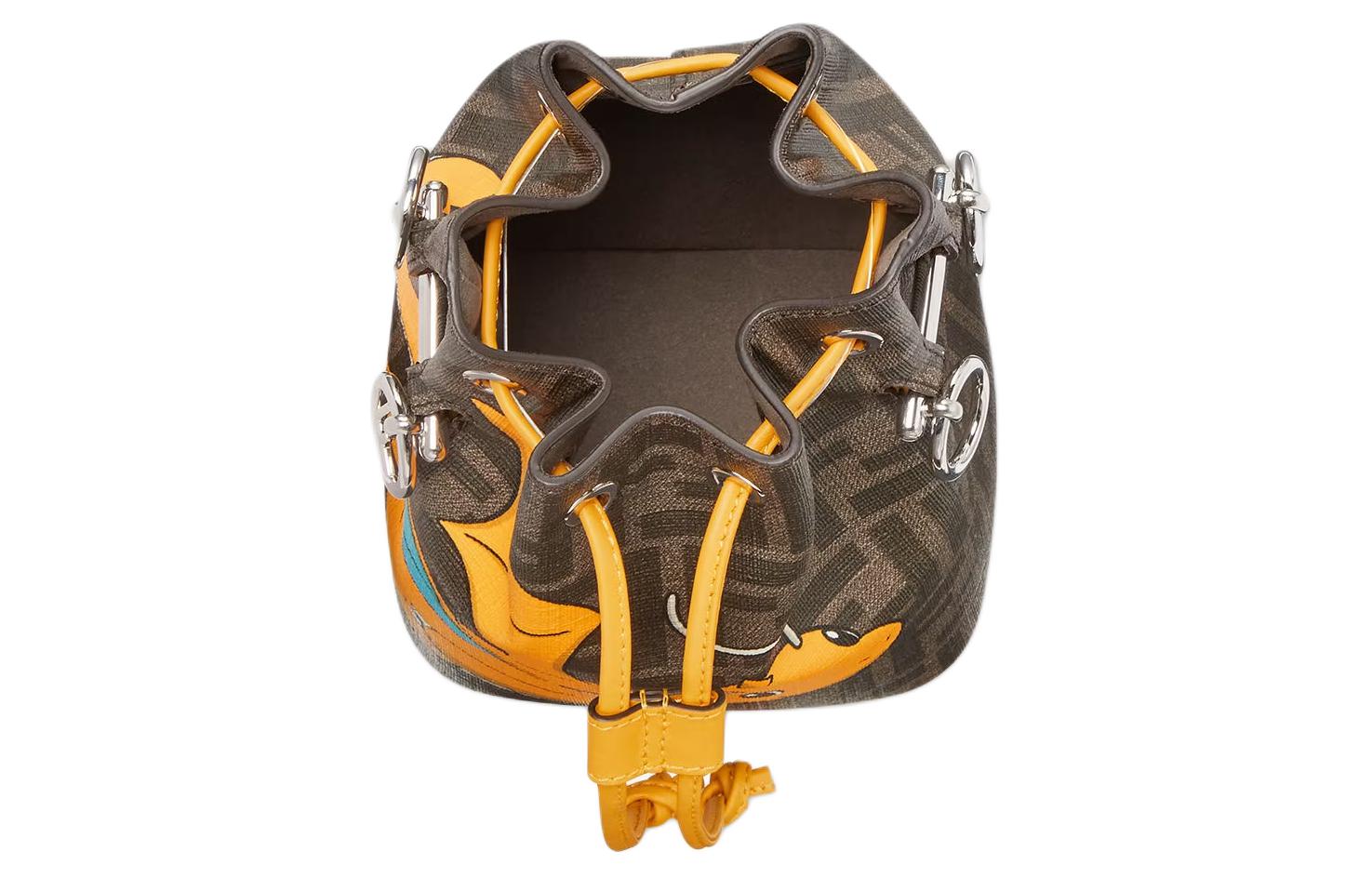 FENDI Коллекционная поясная сумка-ведро Pokémon X FRGMT Nigo Mon Tresor из полиэстера унисекс коричневая разноцветная — фото 4