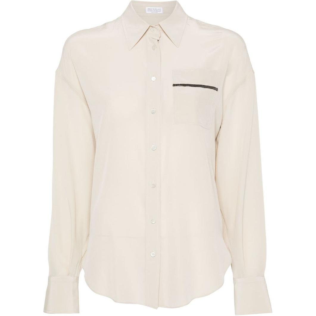 

Шелковая рубашка с цепочкой Monili Brunello Cucinelli, светло коричневый