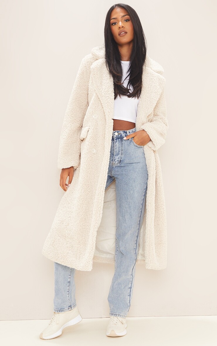 

PrettyLittleThing Удлиненное пальто Tall Stone из борга
