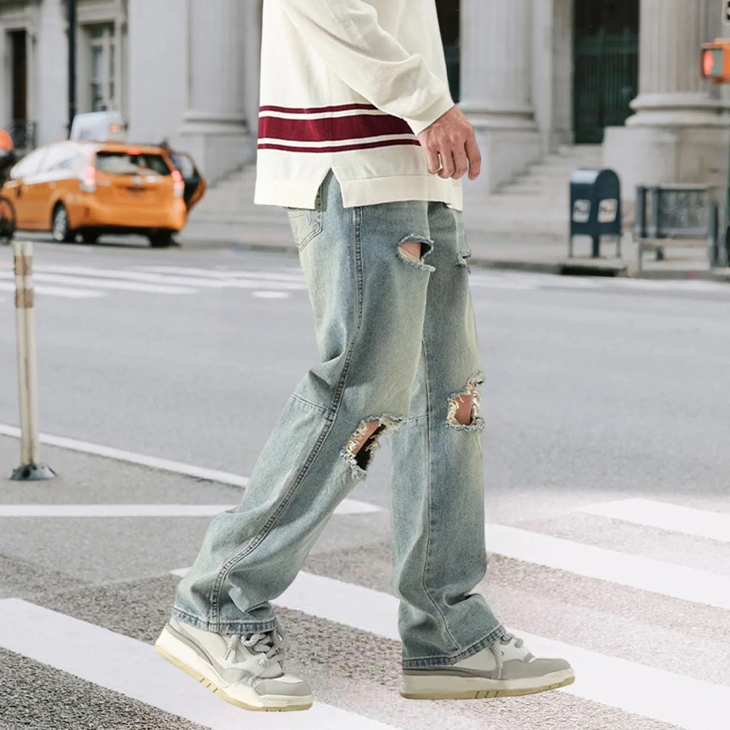 Джинсы рваные мужские Relaxed Fit, Light Blue — фото 3