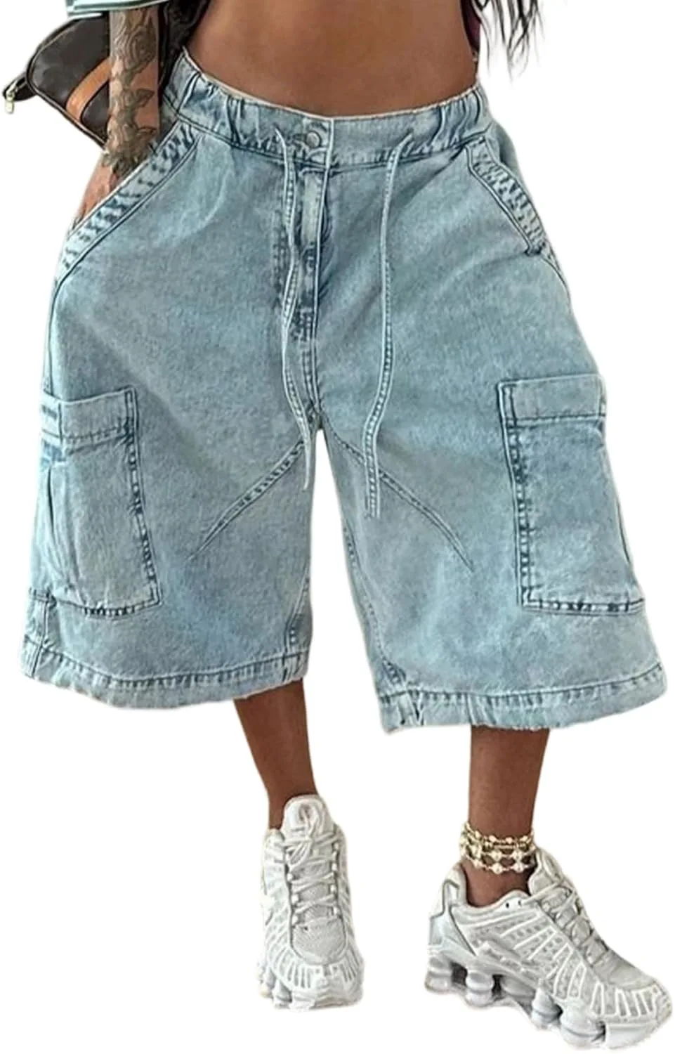 

Женские широкие бермуды Jorts с высокой посадкой и эластичным поясом Unybwonn