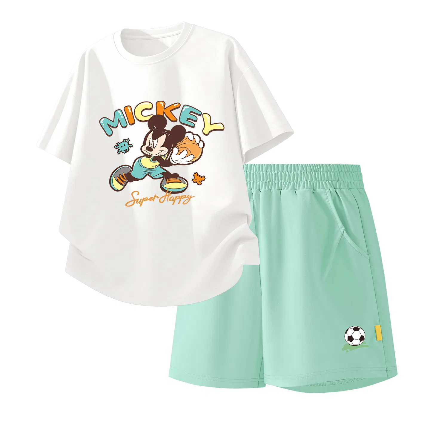 Детский спортивный костюм Casual Sportswear 2 Piece Set Disney, Di Pass White+Di Soccer Ball K_Bottom Right Sweet Pear Green