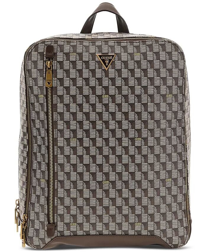 

Мужская компактная сумка с логотипом в клетку Jet Set GUESS, коричневый
