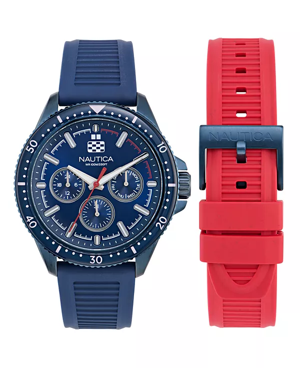 

Мужские аналоговые часы с синим силиконовым ремешком, 46 мм Nautica, blue