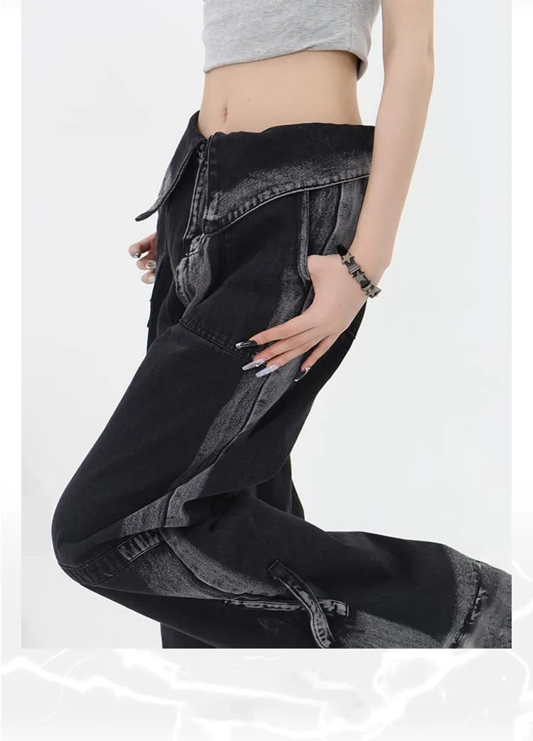 

Женские джинсы в стиле Dark Academia с высокой талией и широкими штанинами Attria