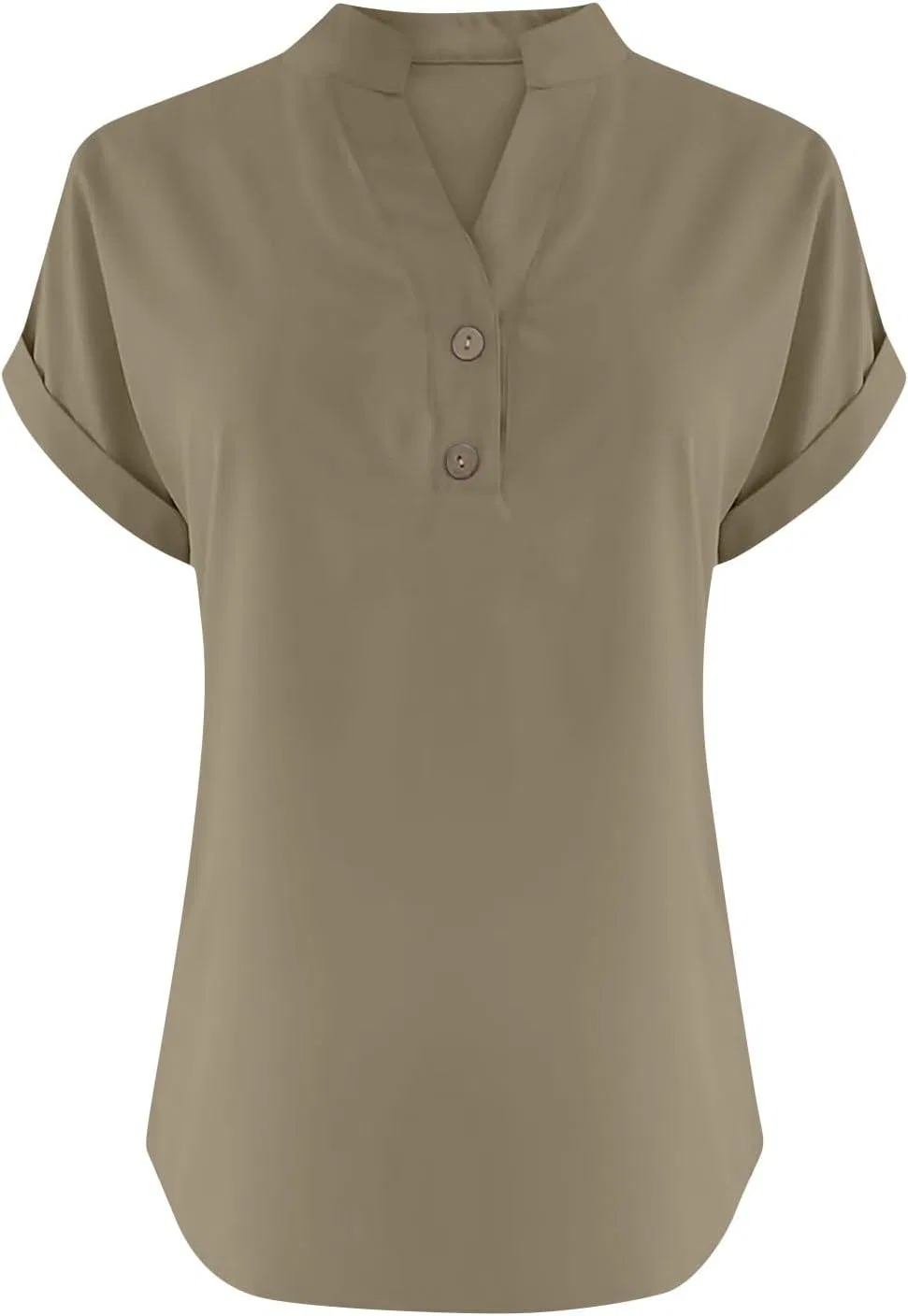 Женская блуза с v-образным вырезом, Cotton Linen, цвет 6#khaki — фото 4