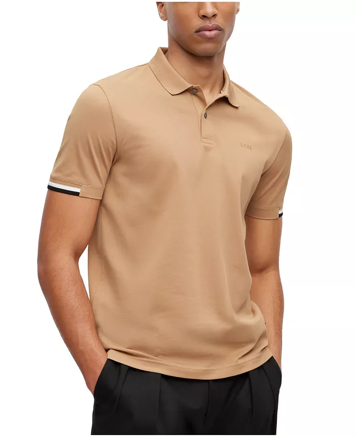 

BOSS by Men's Regular-Fit Polo с логотипом из резины Hugo Boss, коричневый/бежевый