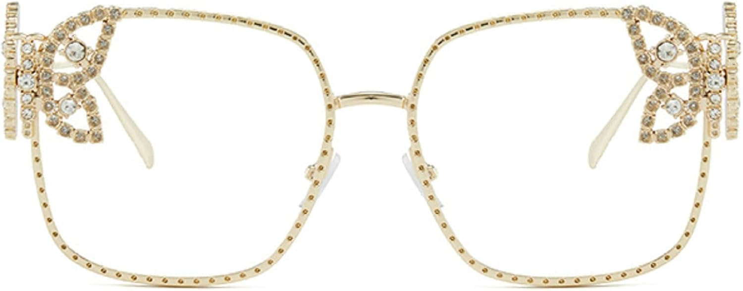 

Квадратная оправа «Бабочка» с бриллиантами, модные металлические солнцезащитные очки для мужчин и женщин, для уличной фотографии, украшенные стразами mincl, Gold Clear